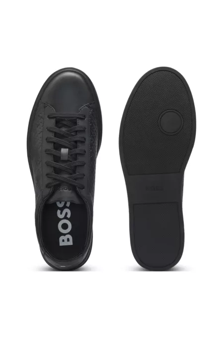 Leather trainers with embossed monograms