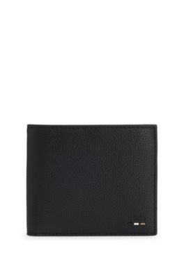 Grained faux-leather wallet with logo trim, Black