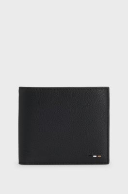 Grained faux-leather wallet with logo trim, Black