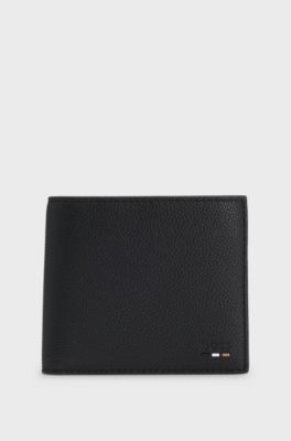 Grained faux-leather wallet with signature-stripe trim, Black