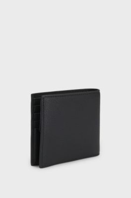 Grained faux-leather wallet with logo trim, Black