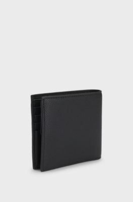 Grained faux-leather wallet with signature-stripe trim, Black