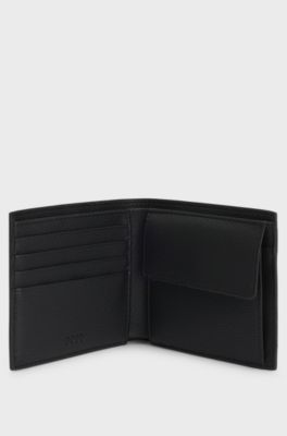 Grained faux-leather wallet with logo trim, Black