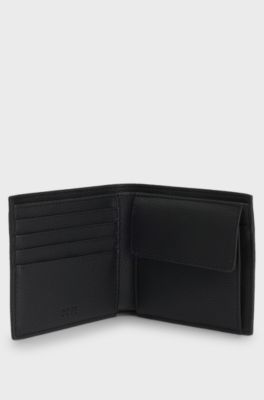 Grained faux-leather wallet with signature-stripe trim, Black