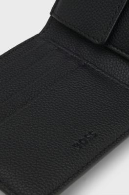 Grained faux-leather wallet with logo trim, Black