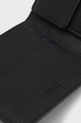 Grained faux-leather wallet with signature-stripe trim, Black