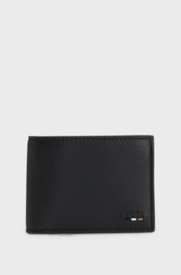 Grained folding wallet with signature-stripe trim, Black