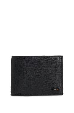 Grained folding wallet with signature-stripe trim
