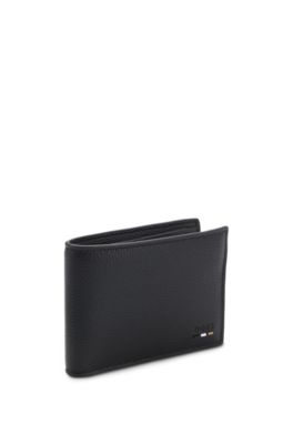 Grained folding wallet with signature-stripe trim, Black