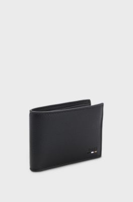 Grained folding wallet with signature-stripe trim, Black