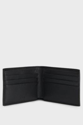 Grained folding wallet with signature-stripe trim, Black