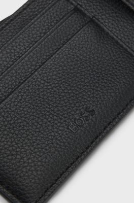 Grained folding wallet with signature-stripe trim, Black