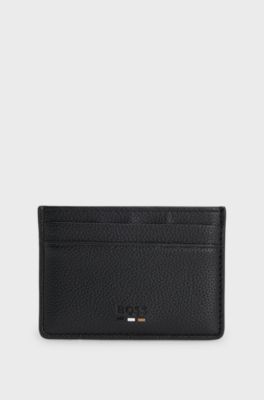 Pasjeshouder van generfd imitatieleer met signature-stripe-afwerking, Zwart