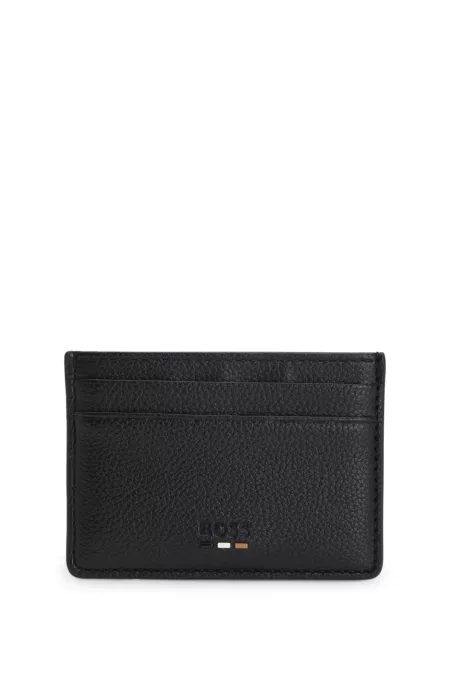 Grained faux-leather card holder with signature-stripe trim