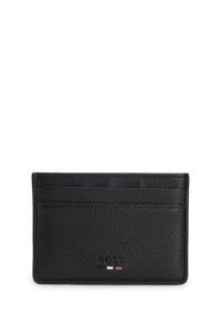 Grained faux-leather card holder with signature-stripe trim, Black