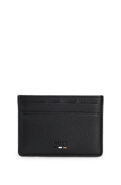 Grained faux-leather card holder with signature-stripe trim