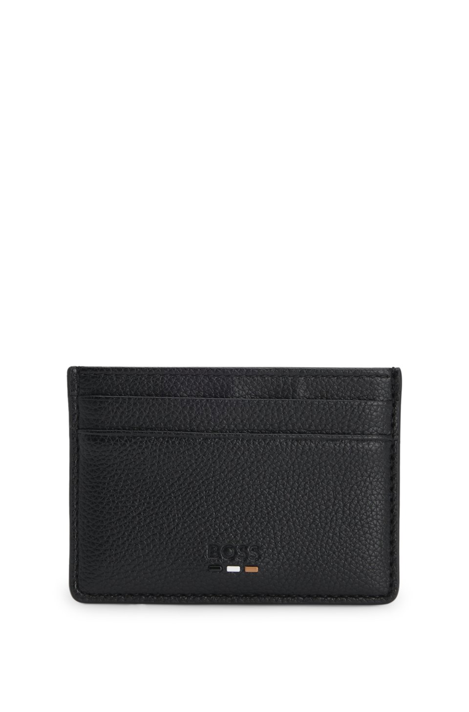 Grained faux-leather card holder with signature-stripe trim
