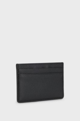 Grained faux-leather card holder with signature-stripe trim, Black