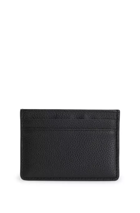 Grained faux-leather card holder with signature-stripe trim