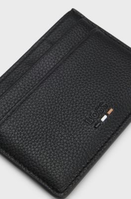 Pasjeshouder van generfd imitatieleer met signature-stripe-afwerking, Zwart