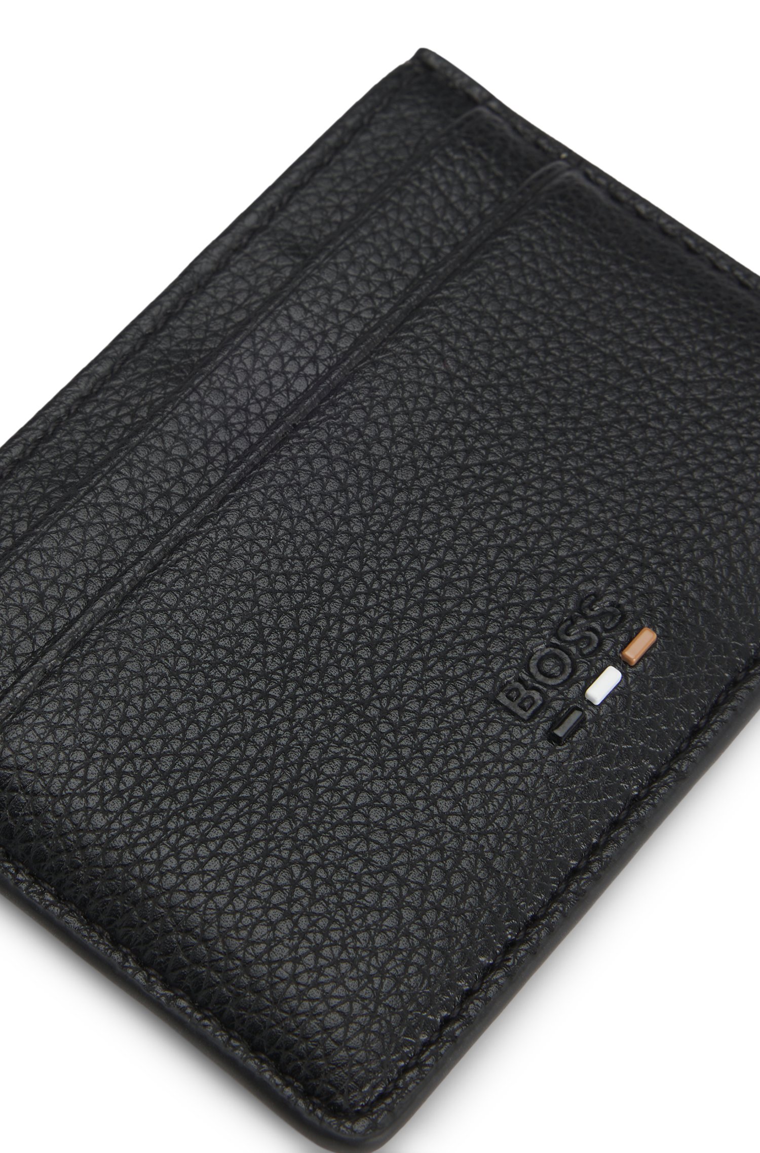 Boss Grained faux-leather card holder with signature-stripe trim plånböcker & korthållare herr – bild 2