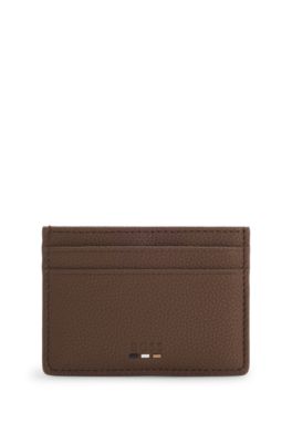 Grained faux-leather card holder with signature-stripe trim, Brown