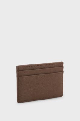 Grained faux-leather card holder with signature-stripe trim, Brown