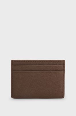Grained faux-leather card holder with signature-stripe trim, Brown
