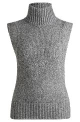 Sleeveless knitted top with mock neckline, Light Grey
