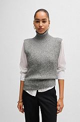 Sleeveless knitted top with mock neckline, Light Grey