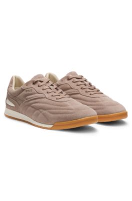 Suede trainers with stitched details, Beige