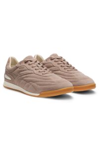 Suede trainers with stitched details, Beige