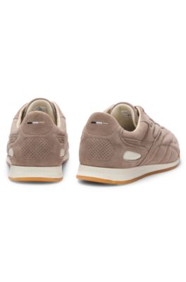 Suede trainers with stitched details, Beige