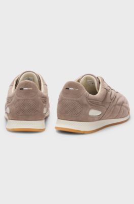 Suede trainers with stitched details, Beige