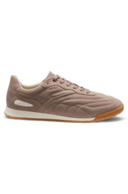 Suede trainers with stitched details, Beige