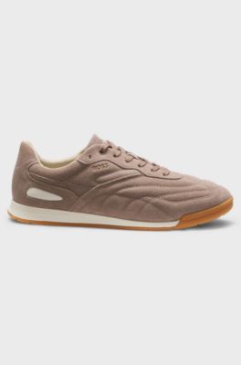 Suede trainers with stitched details, Beige