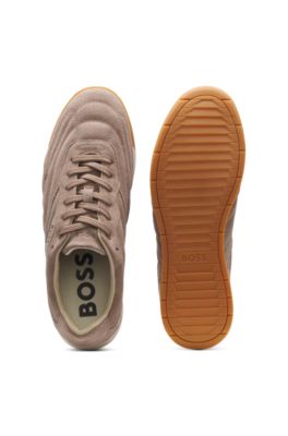 Suede trainers with stitched details, Beige