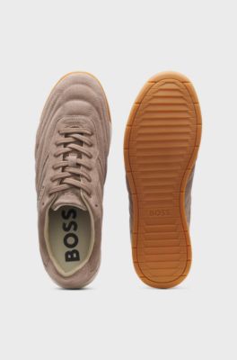 Suede trainers with stitched details, Beige