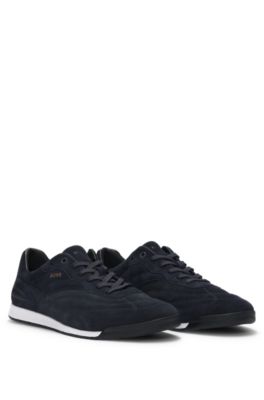 Suede trainers with stitched details, Dark Blue