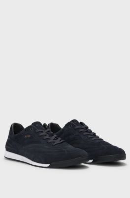 Suede trainers with stitched details, Dark Blue