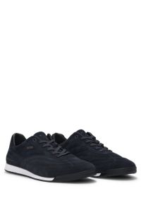 Suede trainers with stitched details, Dark Blue