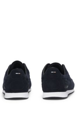 Suede trainers with stitched details, Dark Blue
