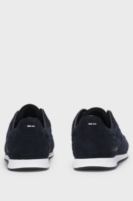 Suede trainers with stitched details, Dark Blue