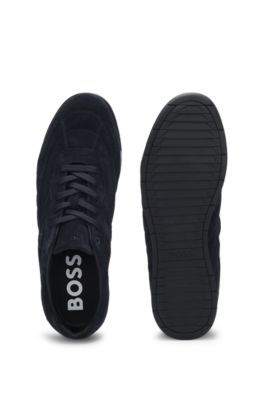 Suede trainers with stitched details, Dark Blue