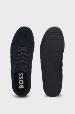 Suede trainers with stitched details, Dark Blue