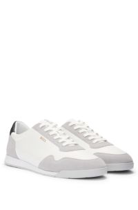 Mixed-material lace-up trainers with suede trims, White