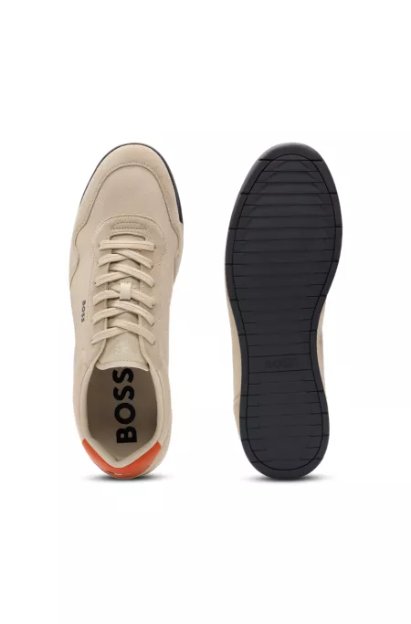 Mixed-material lace-up trainers with suede trims