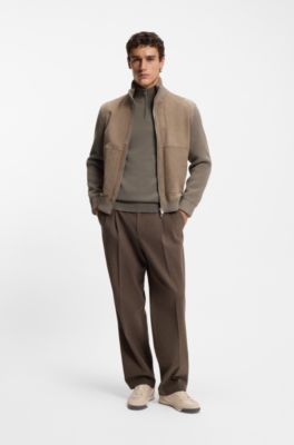 Mixed-material lace-up trainers with suede trims, Beige