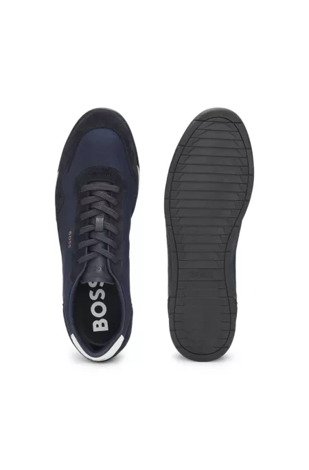 Mixed-material lace-up trainers with suede trims