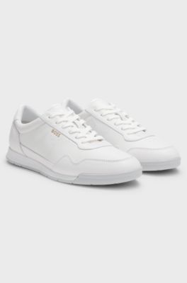 Faux-leather trainers with gold-tone branding, White